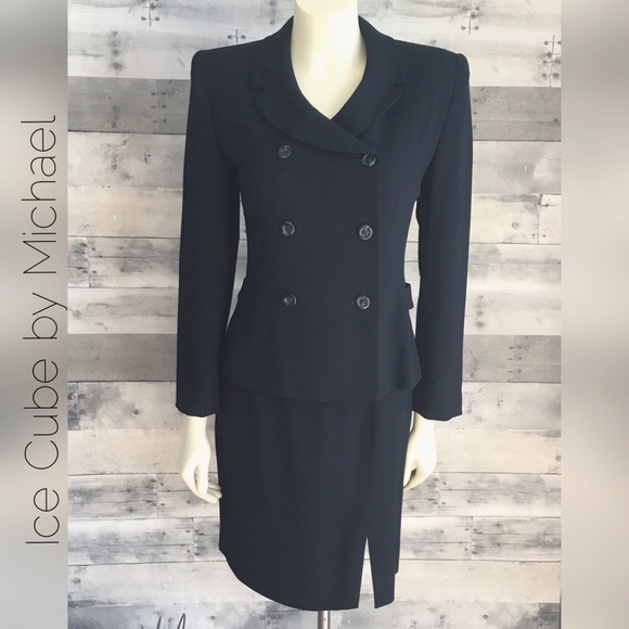 Vintage Dresses & Skirts - Vintage 80”s Executive black double breasted suit